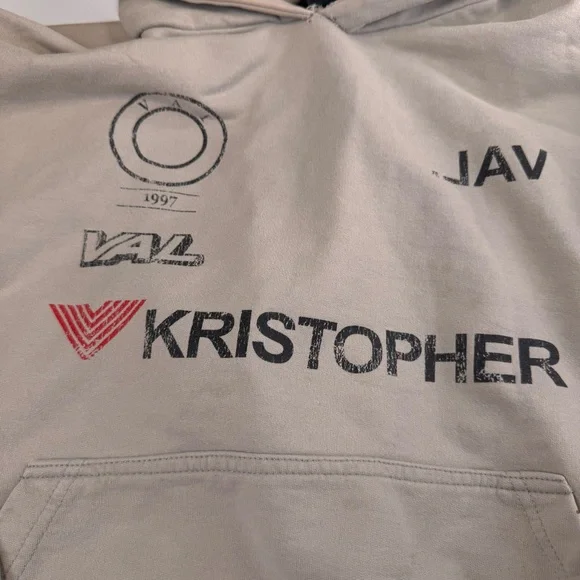 Val. Khristopher Hoodie Men’s Large Cotton Ivory Oversize Distressed Streetwear